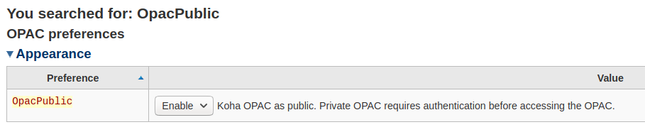 Opac preference table