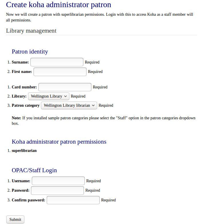 Create patron administrator account form in onboarding tool