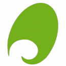 Green 'unfolding fern frond, inside an egg' shape