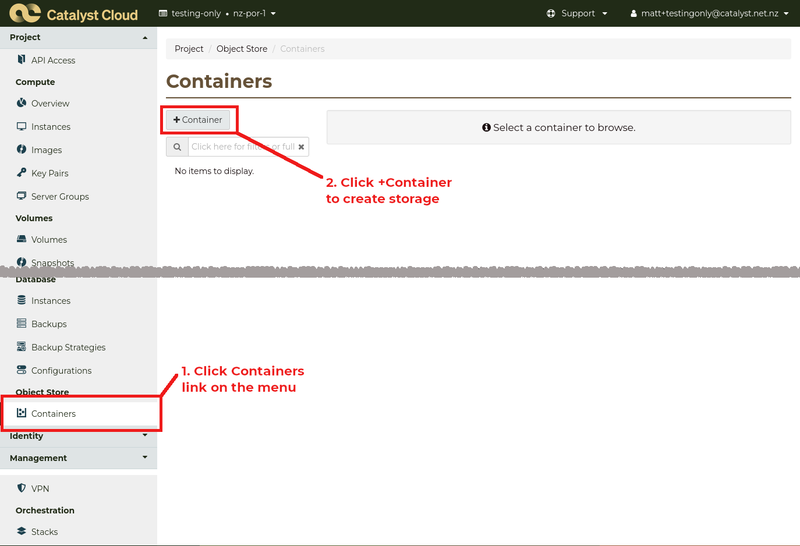 dashboard-objectstore-containers