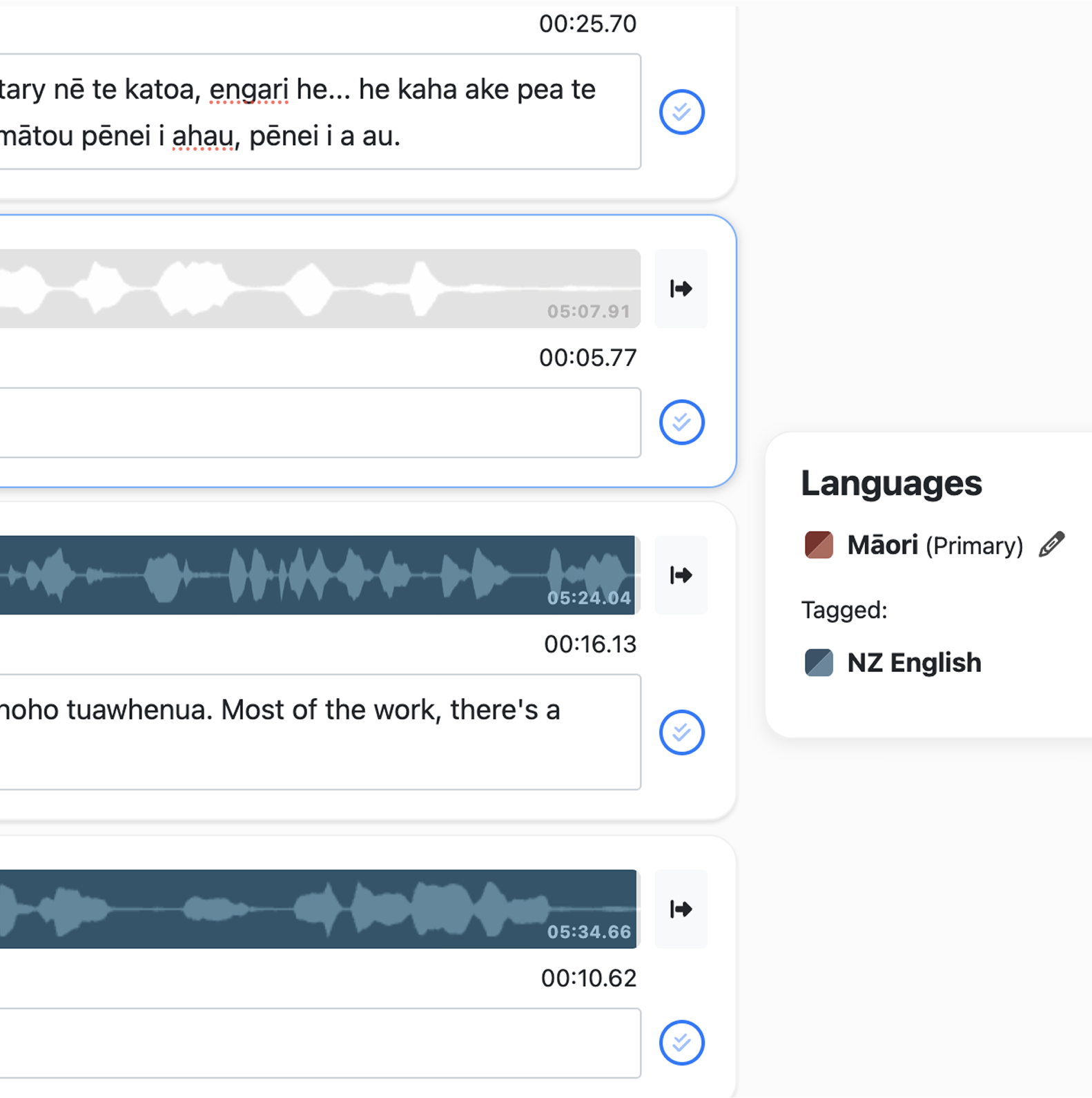 Example of language support inside the Kaituhi app user interface.