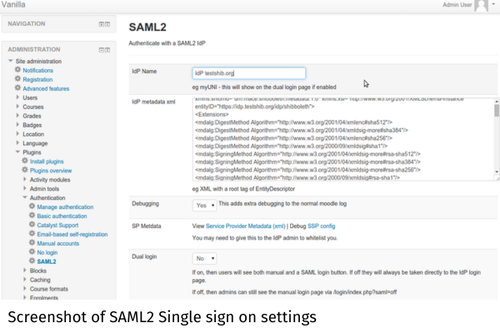 Screenshot of SAML2 Single sign on settings