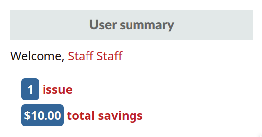 Savings may be shown in the OPACUserSummary.
