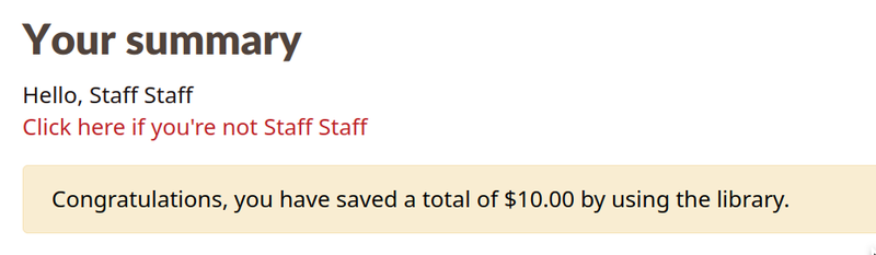 Savings may be shown on the user’s summary page.