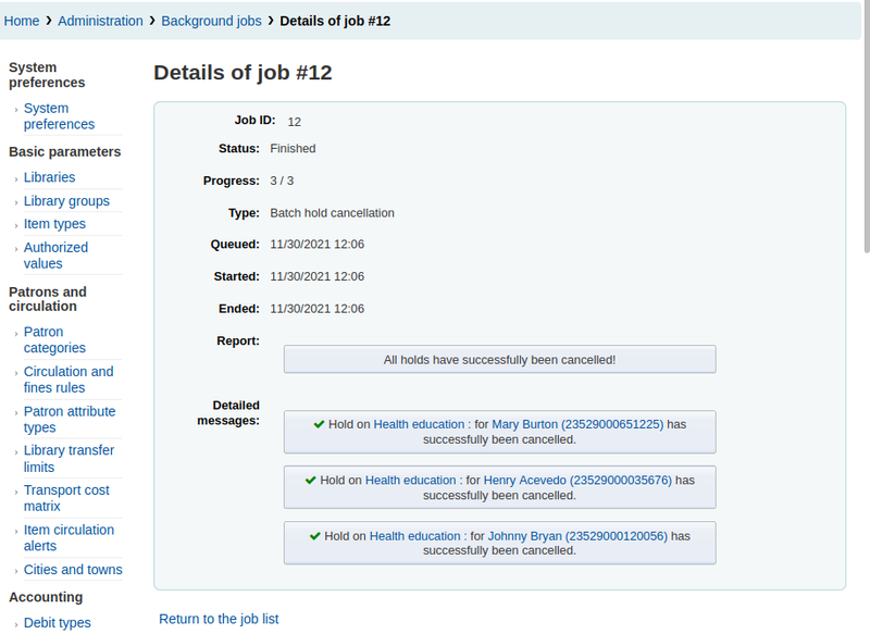 Details of enqueued job showing status and completed tasks