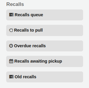 Recall reports available in the Circulation module