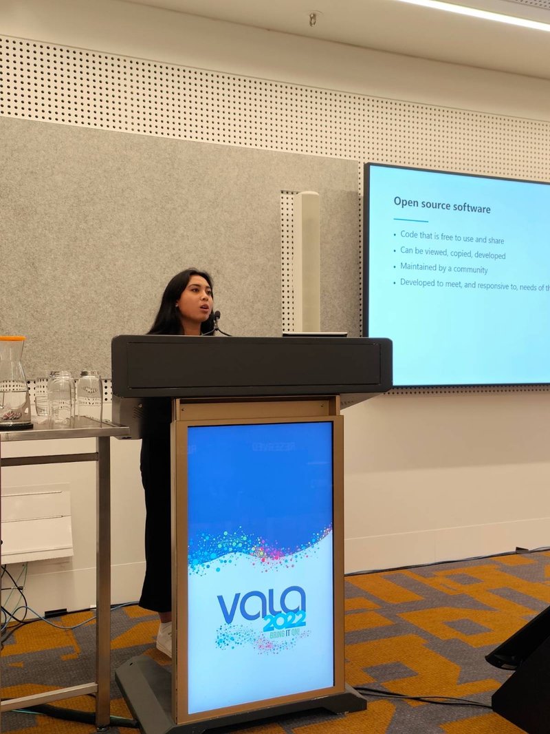 Aleisha Amohia presenting at VALA2022 on Day 3.